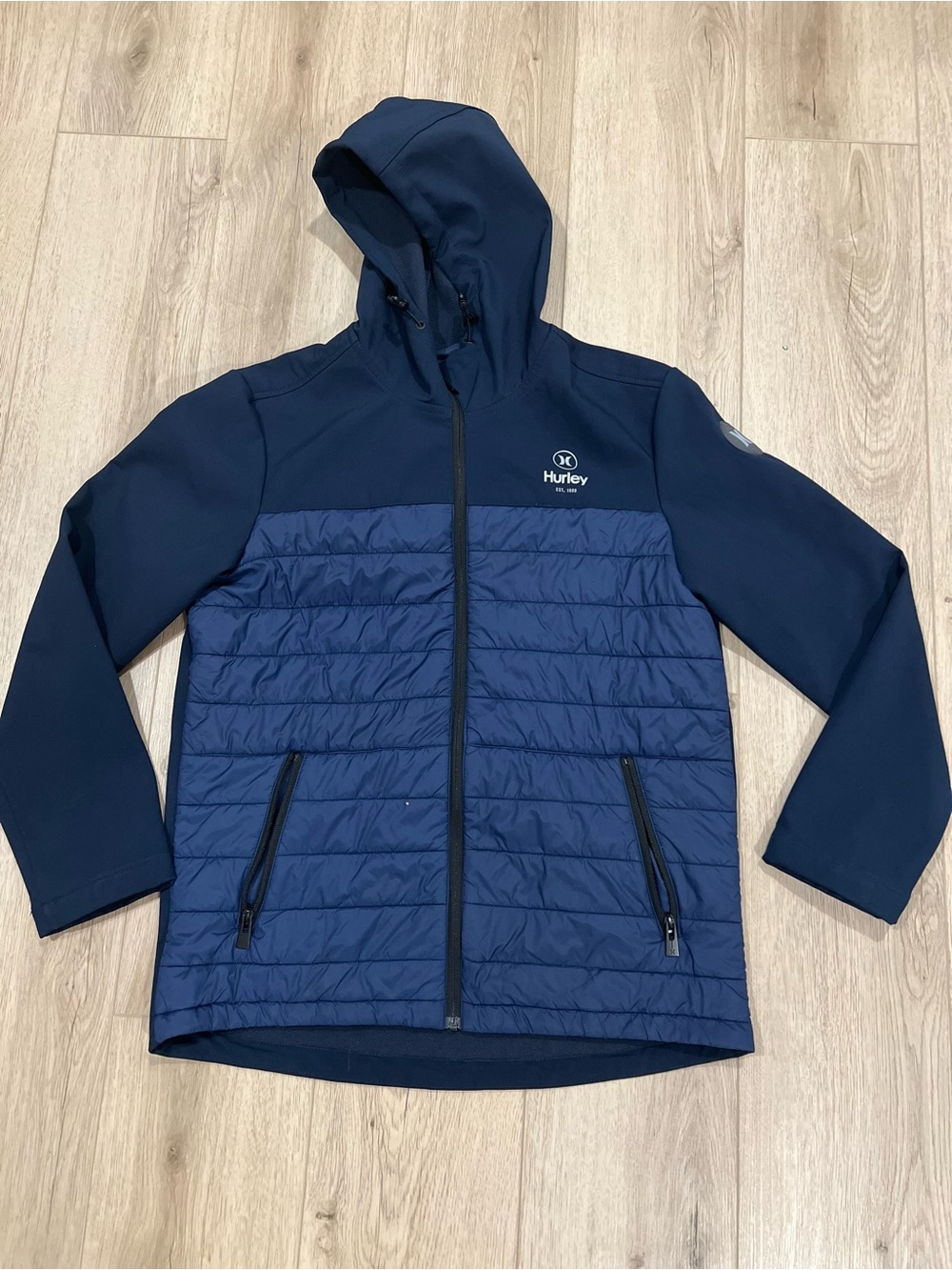 Hurley Men's Navy Blue Quilted Hooded Jacket